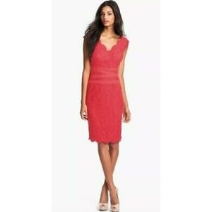 Embroidered Lace Sheath Red Cocktail Dress